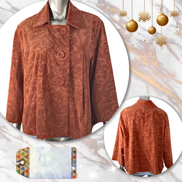 R•Q•T Paisley Orange Cropped LG Button Blazer 2X - Picture 2 of 5